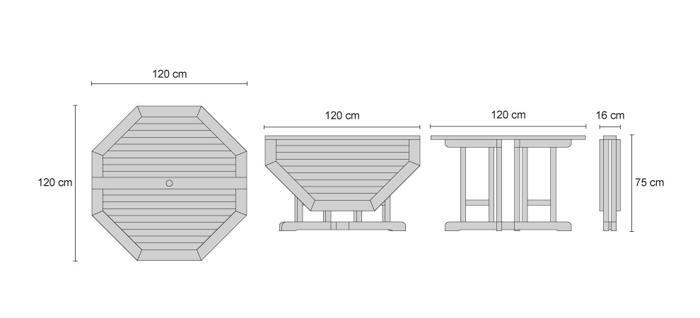 Berrington Octagonal Teak Table 1.2m - Dimensions